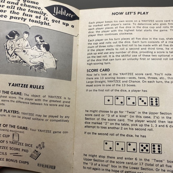 1956 Yahtzee How to Play Replacement Instructions Vintage Board Games - Picture 2 of 3